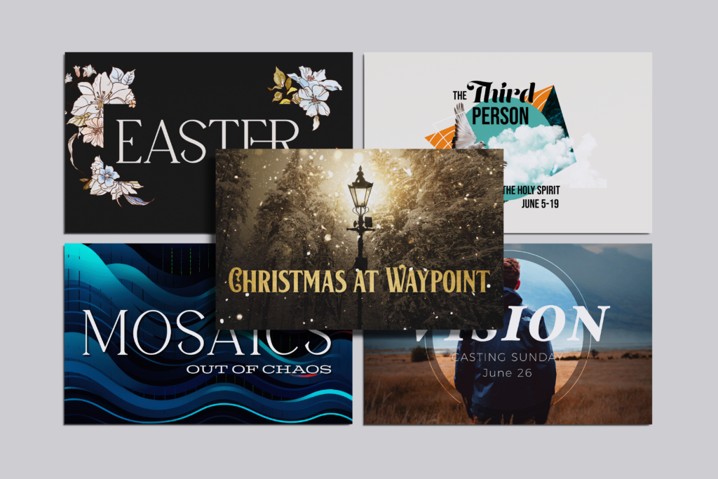 Examples of sermon graphics provided in church media package